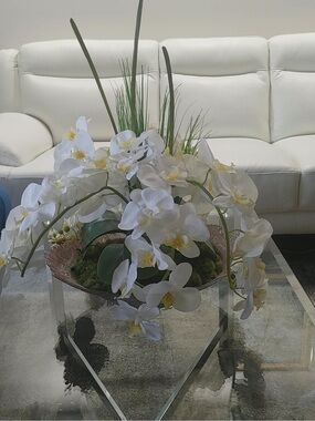 White Phalaenopsis Faux Orchid Arrangement with Greenery